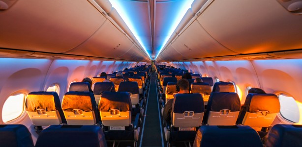 Sunrise colours cast dramatic colour into the interior of one of Air North's Boeing 737-800s.