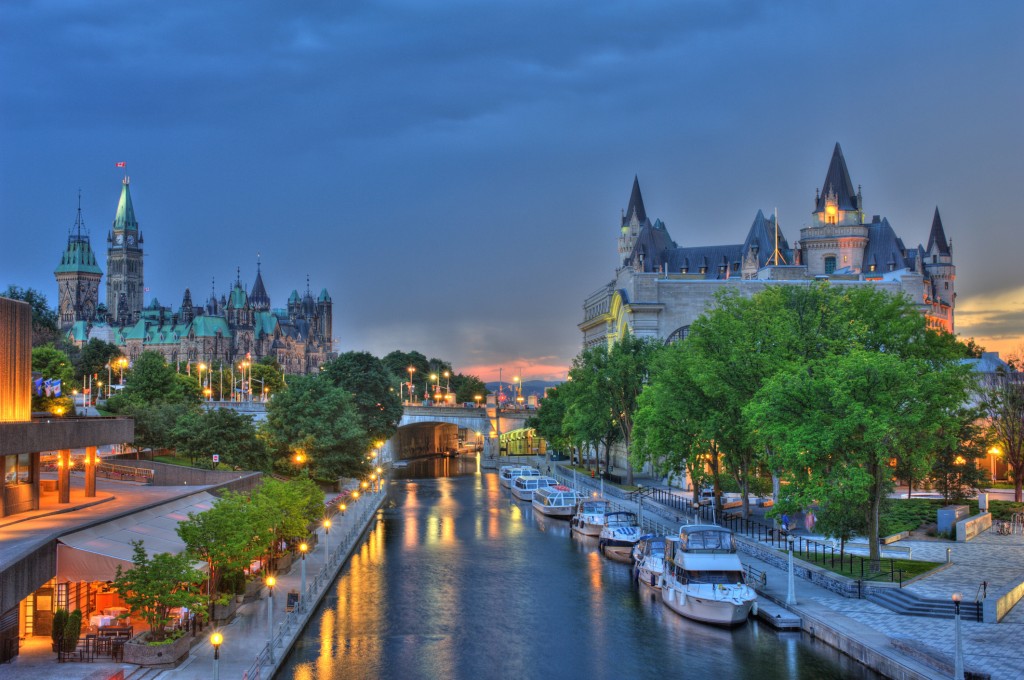 Ottawa's Rideau Canal with views of the Parliament building