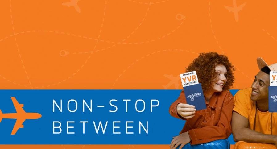 Ad banner saying Non-Stop Between... and two people talking