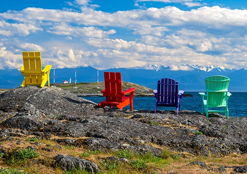 The famous public chairs on Dallas Road, Victoria, British Columbia, Canada